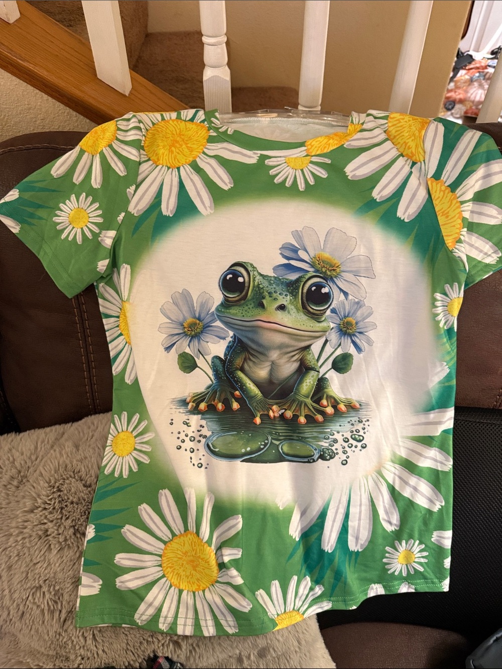 Green Daisy Frog Graphic Kids Tee